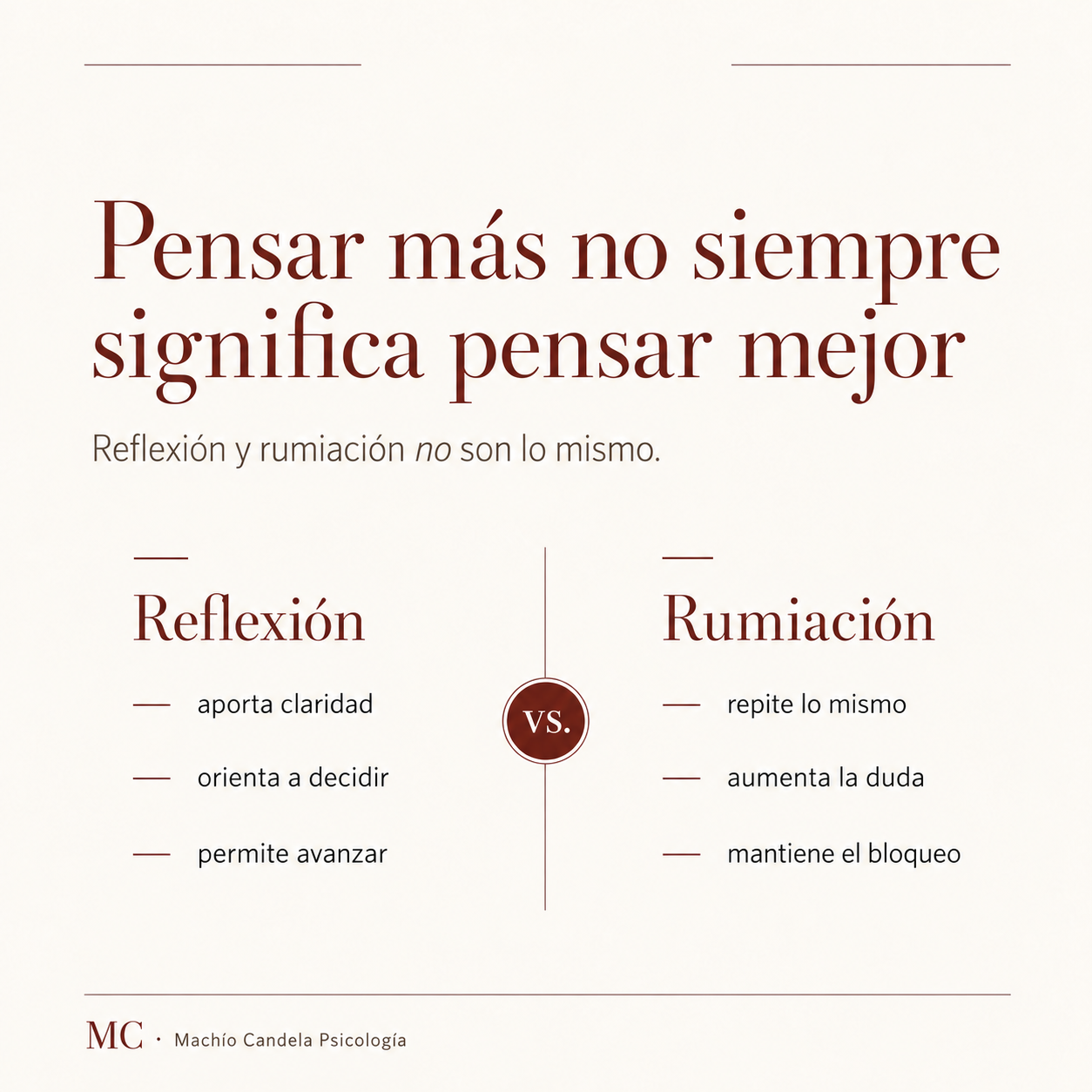 Resumen visual: Pensar más no siempre significa pensar mejor